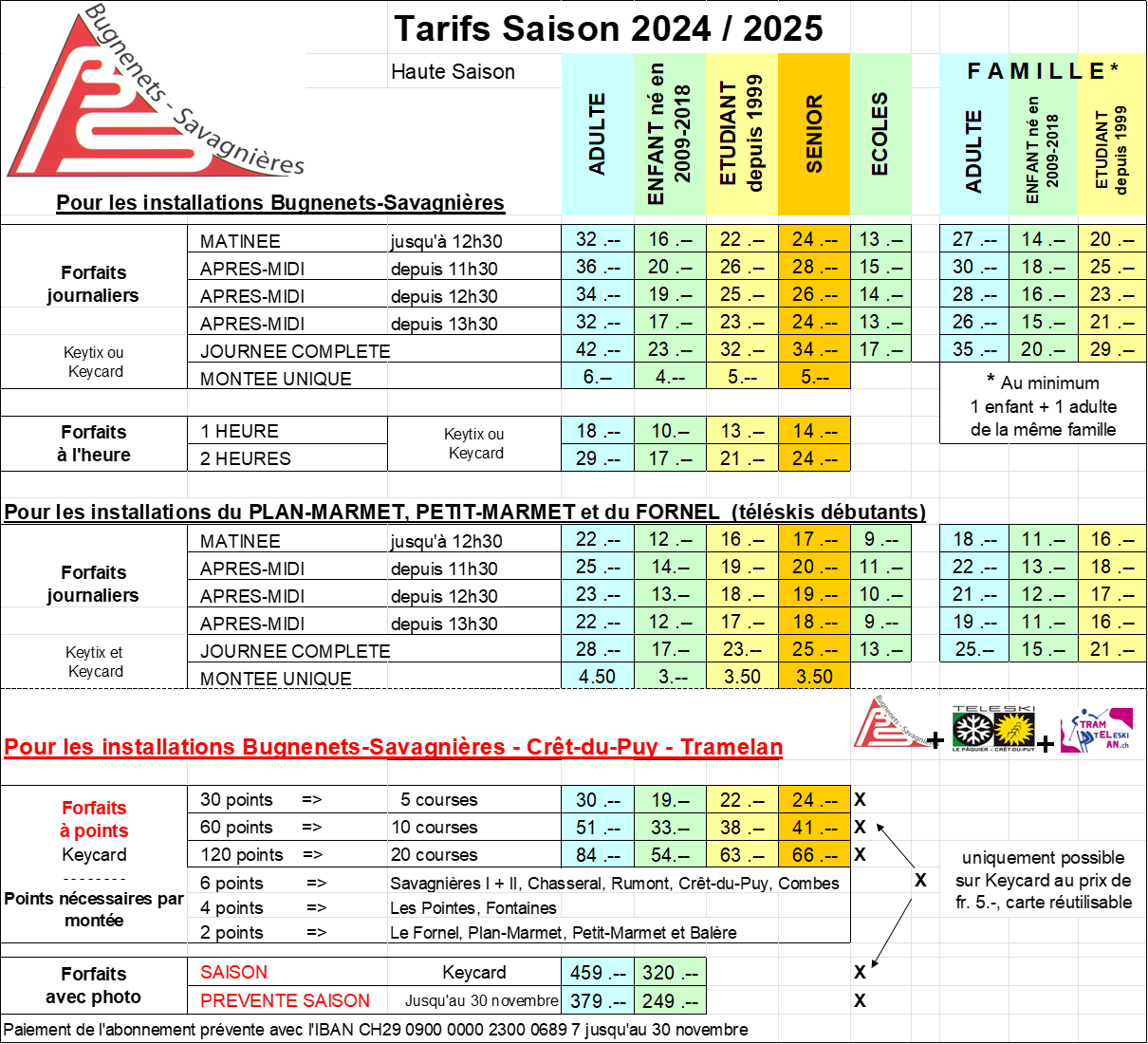 Tarifs HS 2024-25